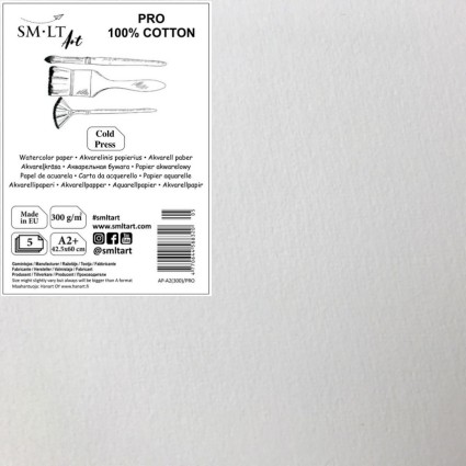 SMLT PRO 300g A2+ (=42,5cm x 60cm) puolikarkea - Akvarellipaperit - 4588320 - 1