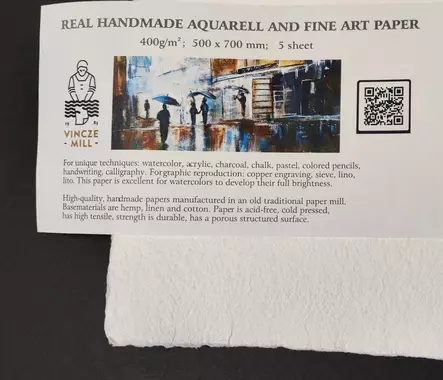 Vinczemill Käsintehty paperi 400g 50x70cm Luonnonvalkoinen - Akvarellipaperit - 12121 - 1