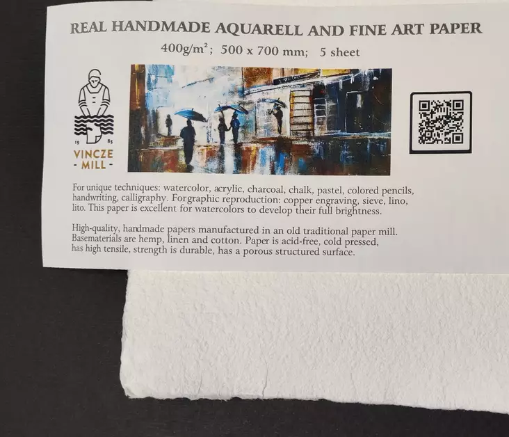 Vinczemill Käsintehty paperi 400g 50x70cm Luonnonvalkoinen - Akvarellipaperit - 12121 - 1