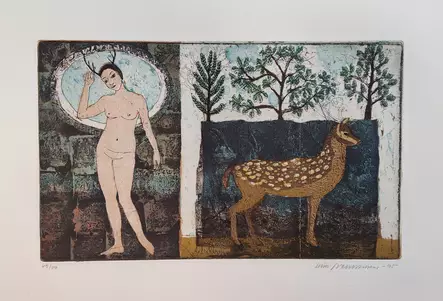 Neuvonen Kirsi: Muotokuva axishirven kanssa - Keskisuuret vedokset - T6242 - 1