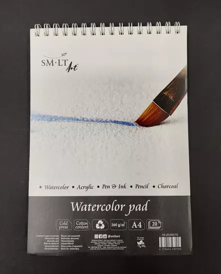 SMLT Art akvarellilehtiö A4 260g puolikarkea (20) kierre - Akvarellilehtiöt - 4593102 - 1