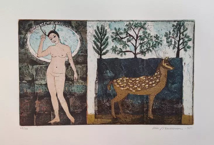 Neuvonen Kirsi: Muotokuva axishirven kanssa - Keskisuuret vedokset - T6242 - 1