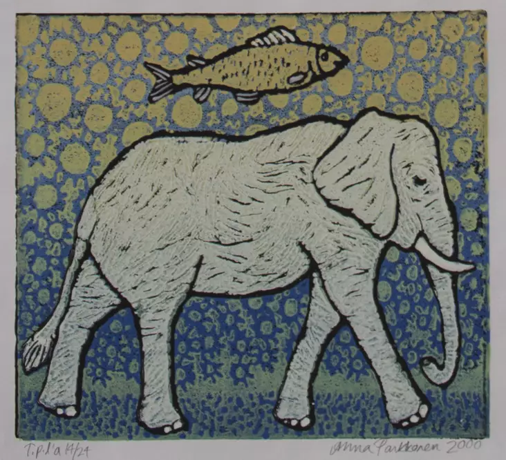 Parkkonen Anna: Norsu kävelyllä kalan kanssa - Pienet vedokset - t6442 - 1