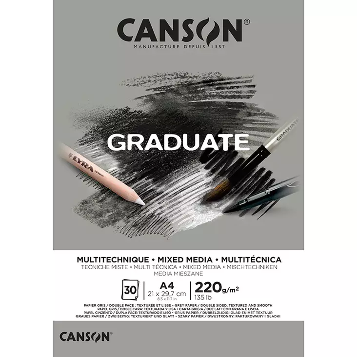 Canson Graduate Mixed Media Grey - Monitekniikka-lehtiöt - 50021113 - 1