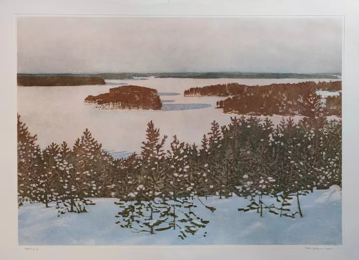 Juntunen Pekka: Talvimaisema Pakkamäeltä - Suuret vedokset - T8673 - 1