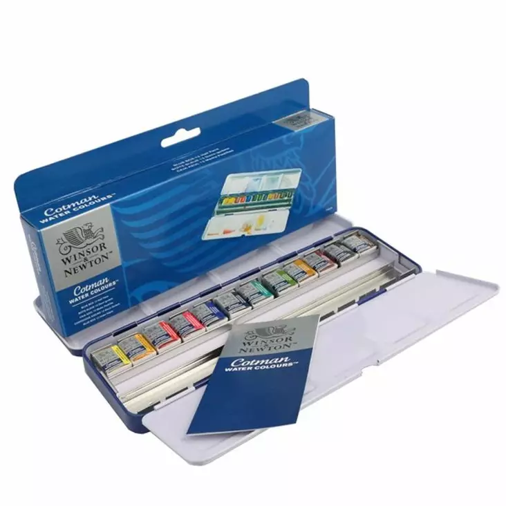 WN Cotman Blue Metal Box 12 × 1/2 nappi, 12 x tyhjä (3ml) - Winsor & Newton akvarellinapit - 0390453 - 1
