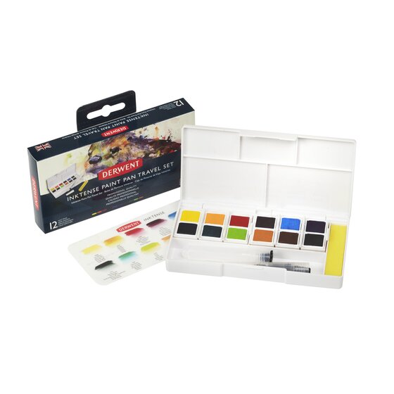 Derwent Inktense Pan Travel Set 12 +säiliösivellin - Akvarellivärit - 2302636 - 1