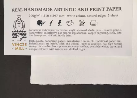 Vinczemill Käsintehty paperi 200g A4 Luonnonvalkoinen - Akvarellipaperit - 12117 - 1