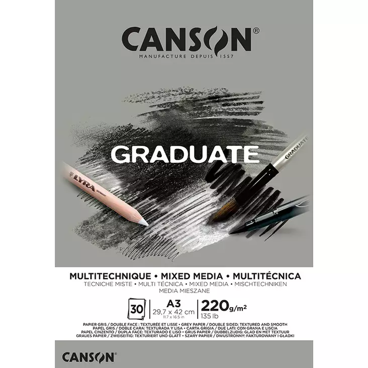 Canson Graduate Mixed Media Grey - Monitekniikka-lehtiöt - 50021137 - 1