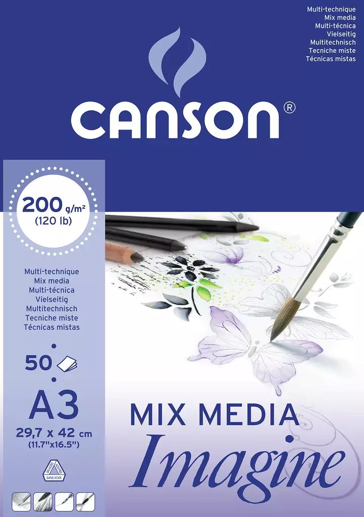 Canson Imagine 200g A3 (50) - Monitekniikka-lehtiöt - 5006007 - 1