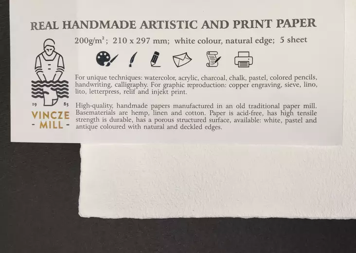 Vinczemill Käsintehty paperi 200g A4 Luonnonvalkoinen - Akvarellipaperit - 12117 - 1