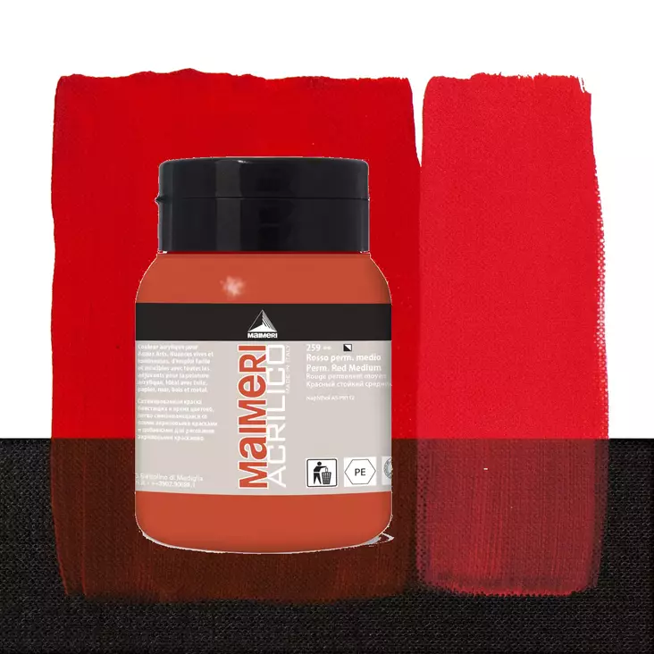 Maimeri Acrilico 259 Permanent Red Medium 500ml - Maimeri Acrilico 500ml - 0934259 - 1