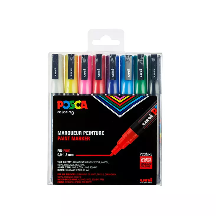 Posca marker set 8kpl PC-3M 0,9-1,3mm - Posca tussit - 8154519 - 1